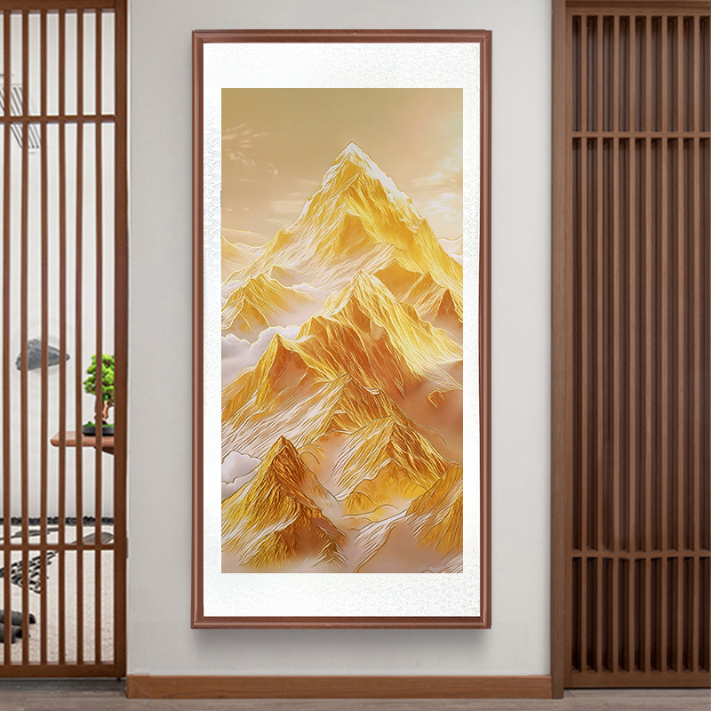 浮雕描金 带框装裱《金山》中式国画装饰画山水花鸟画