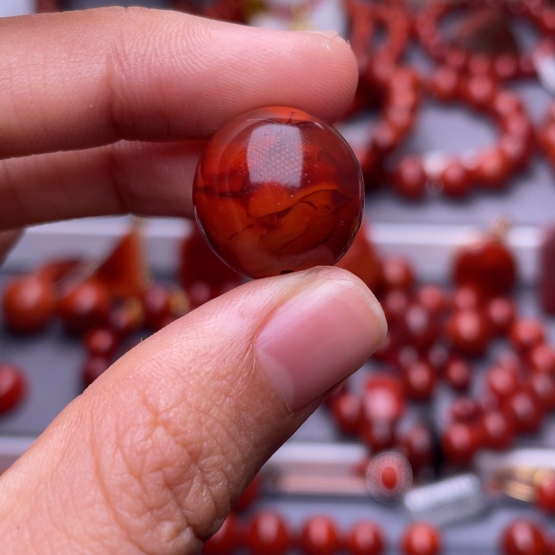 南红玛瑙未镶嵌其他天然精品）17mm瓦西玫锦圆珠单珠