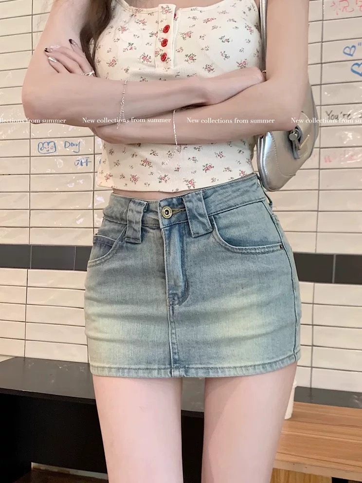 401-600十三行高腰牛仔短裙短裤A字百褶包臀裙