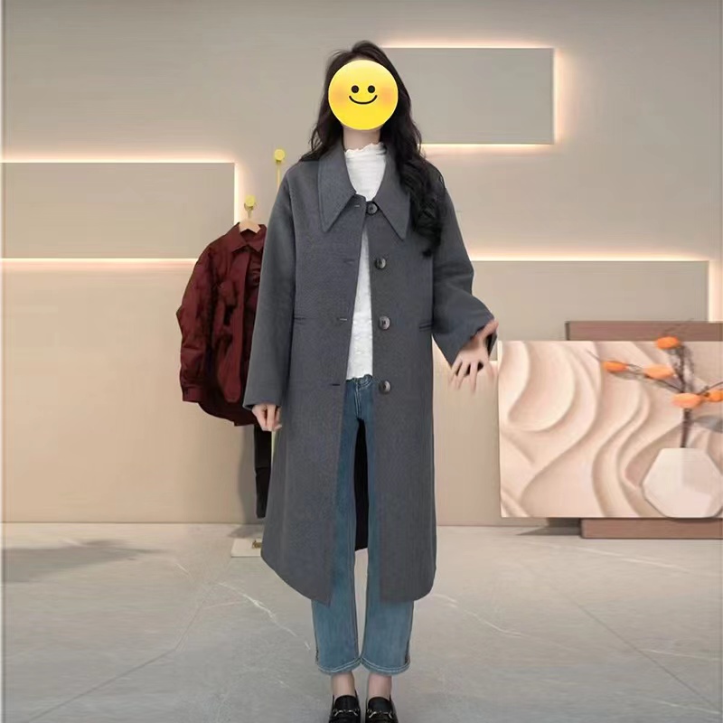 AB965赫本风灰色羊毛大衣女秋冬2025新款高级感中长款羊毛外套