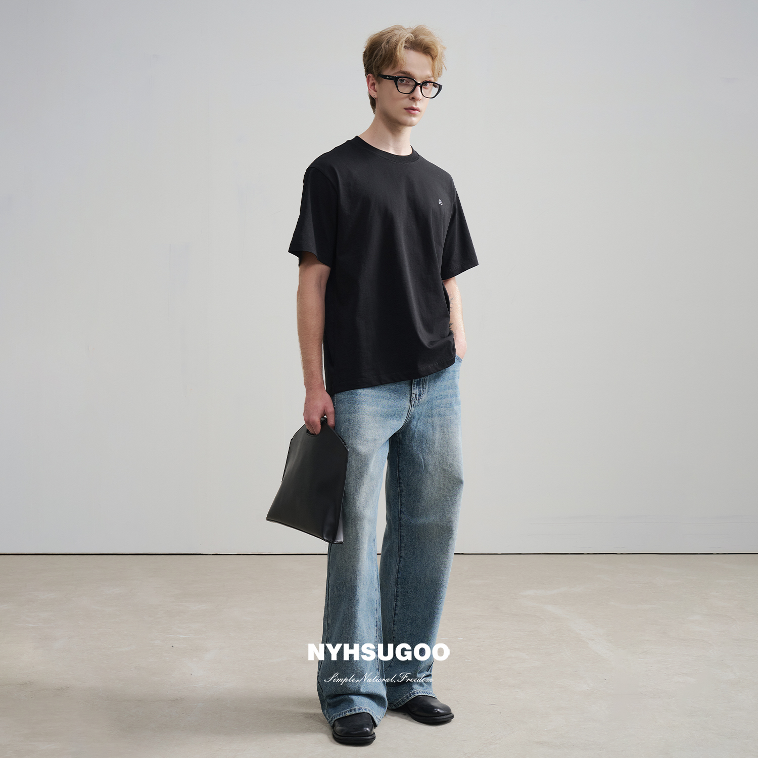 NYHSUGOO/南乙3487夏季设计款双N印花男士圆领T百搭基础短袖上衣