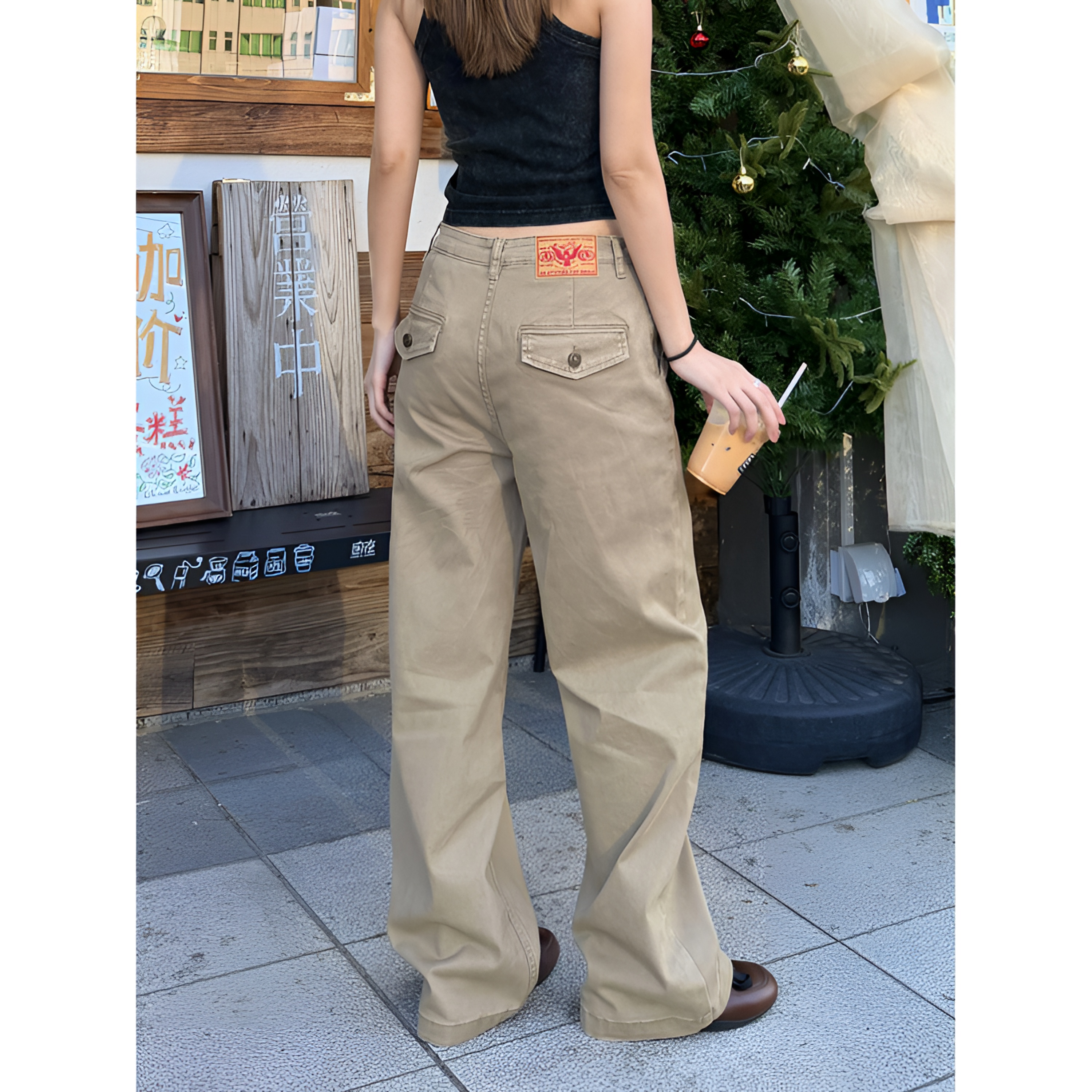 XFX 国潮美式复古宽松直筒窄版工装裤女小众高街cleanfit休闲长裤