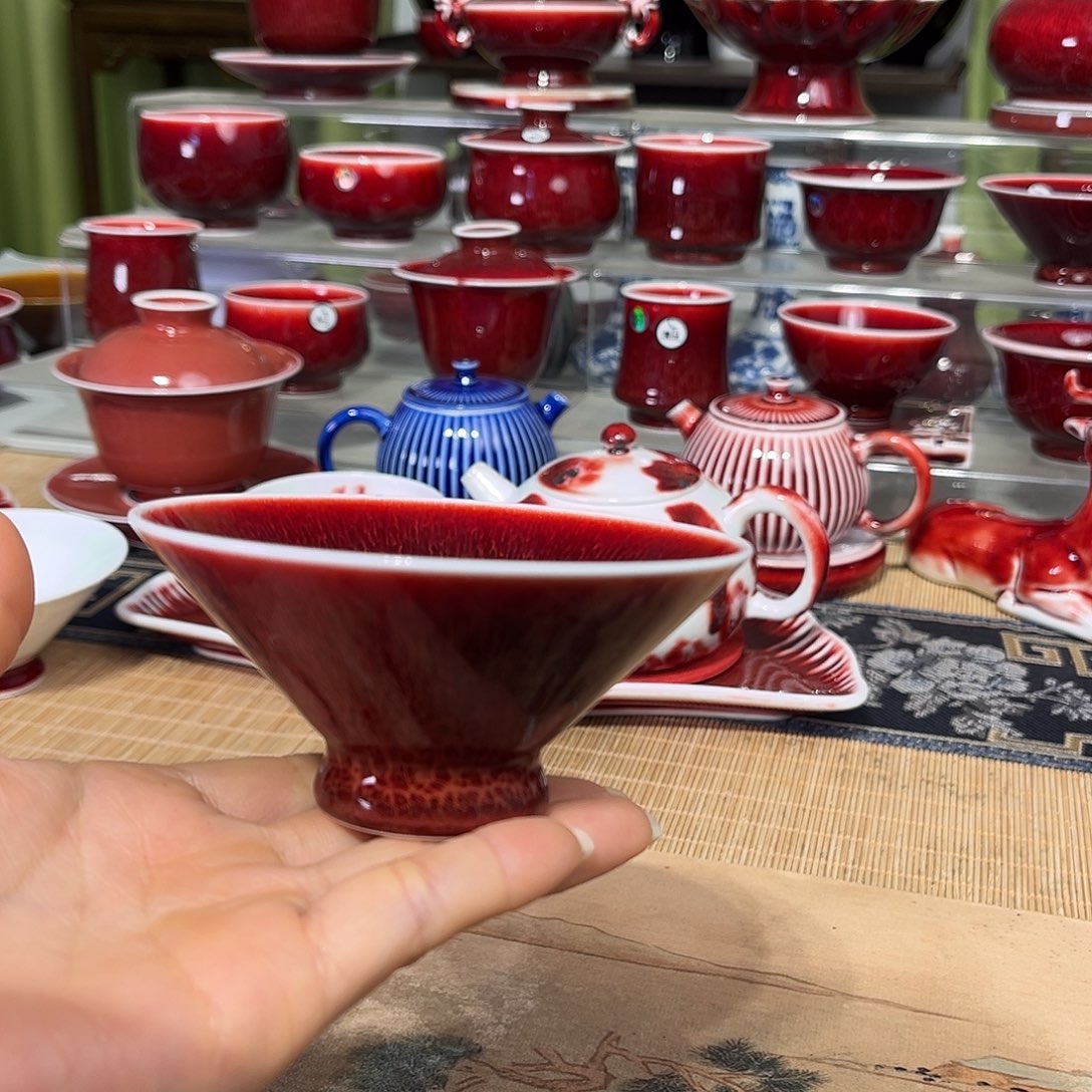 景德镇陶瓷红马坊斗笠杯