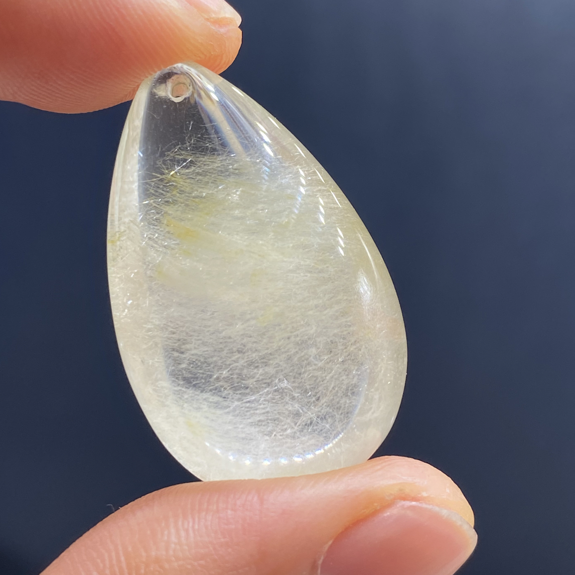 天然水晶黄兔毛水滴形吊坠项坠