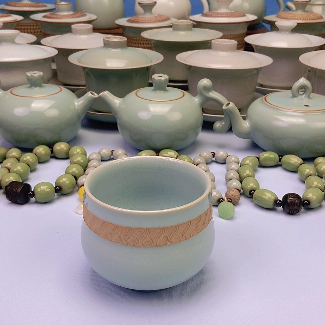 杯重工跳刀天青微蓝卢施杯原矿原釉原产地