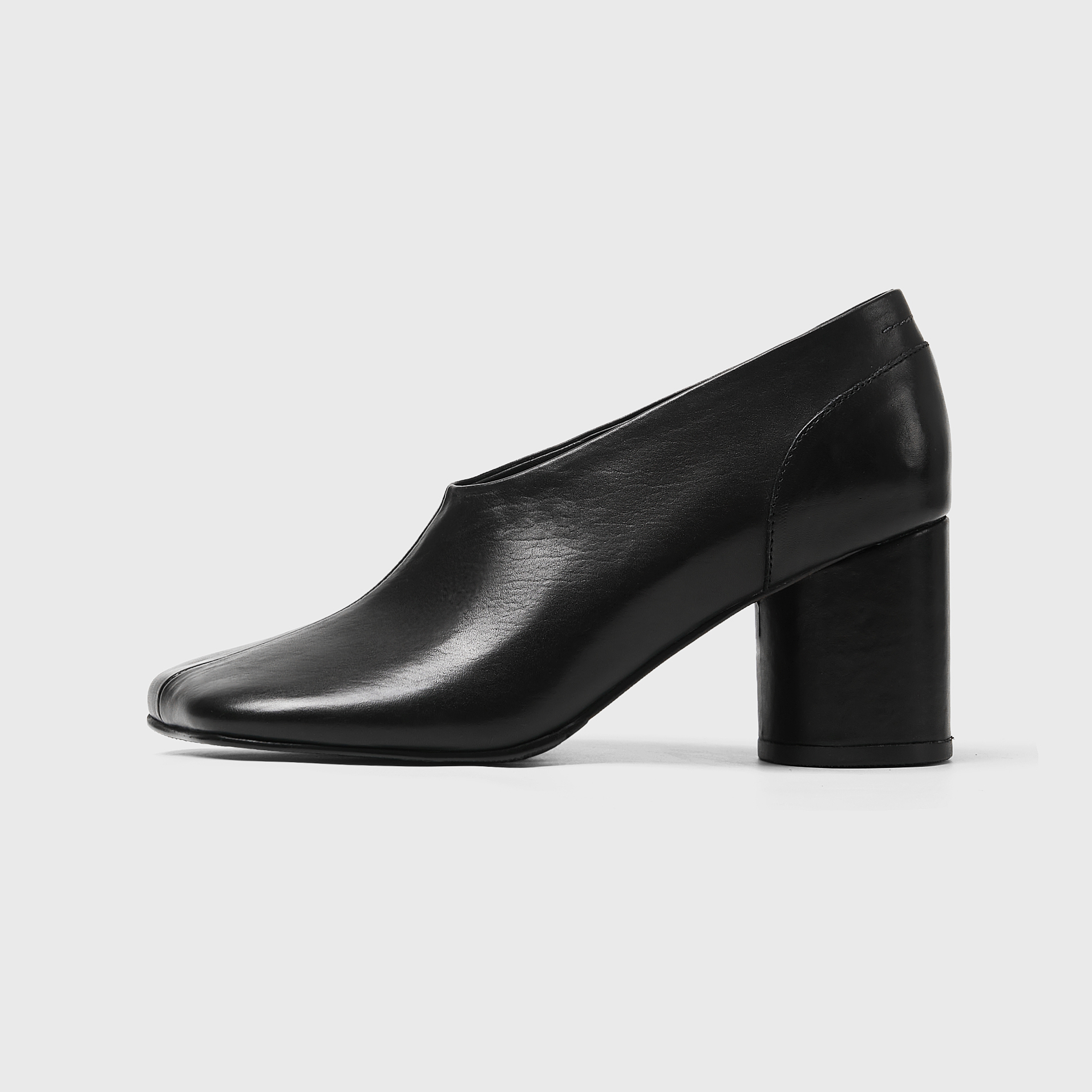 高跟浅口修面皮秋季拼接方头单鞋黑色跟鞋女鞋