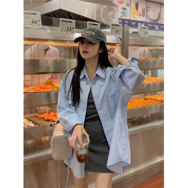 纯棉长袖衬衫女2025春夏秋季韩系宽松廓形百搭休闲防晒衬衣外套