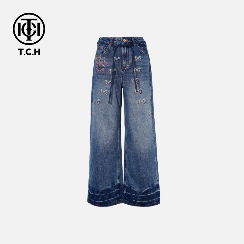 TCH私服烫钻工艺秋季时尚纯欲慵懒风牛仔裤女T75C20E1137轻奢tch
