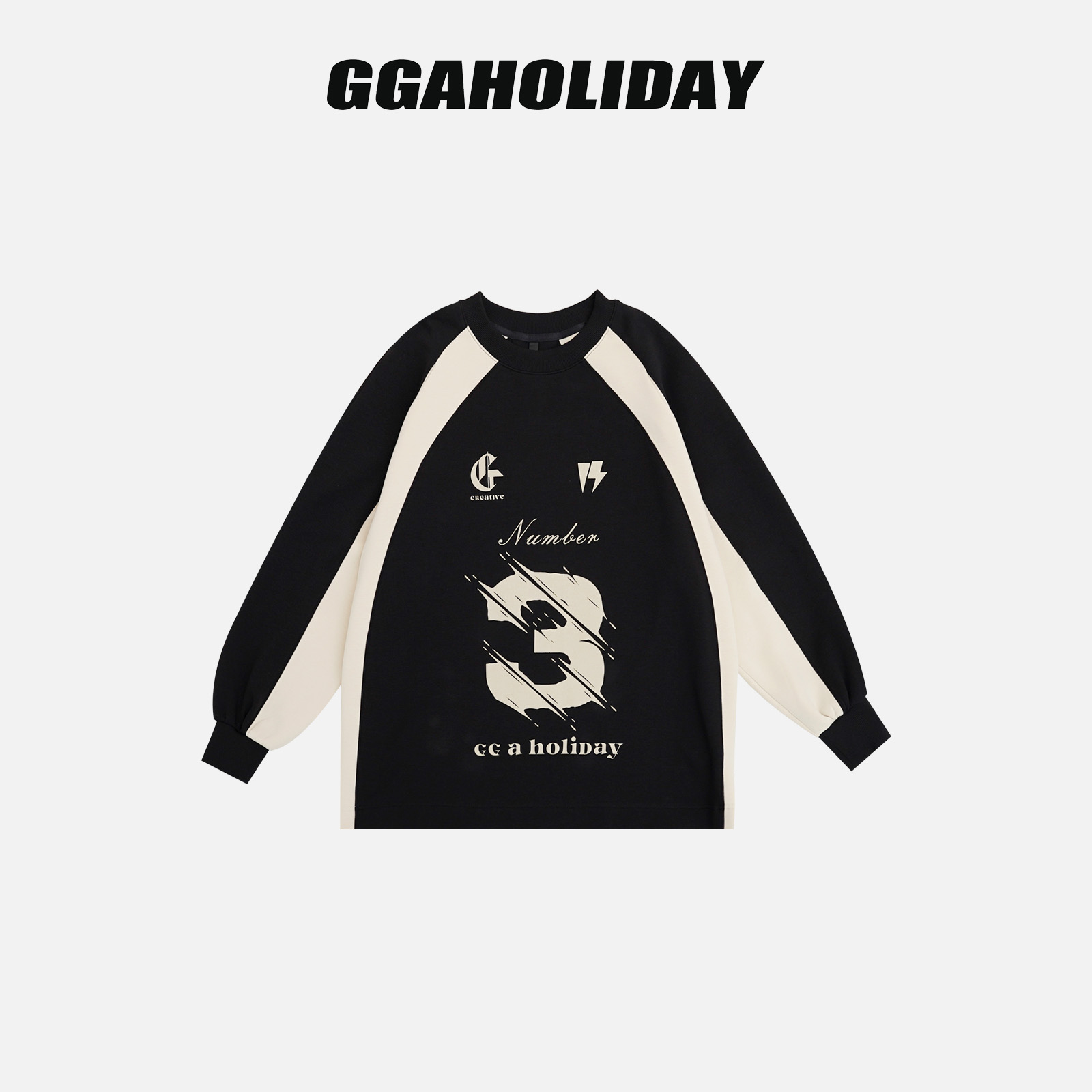 【上新】GGAHOLIDAY秋季时尚宽松百搭撞色潮流圆领长袖卫衣-153244