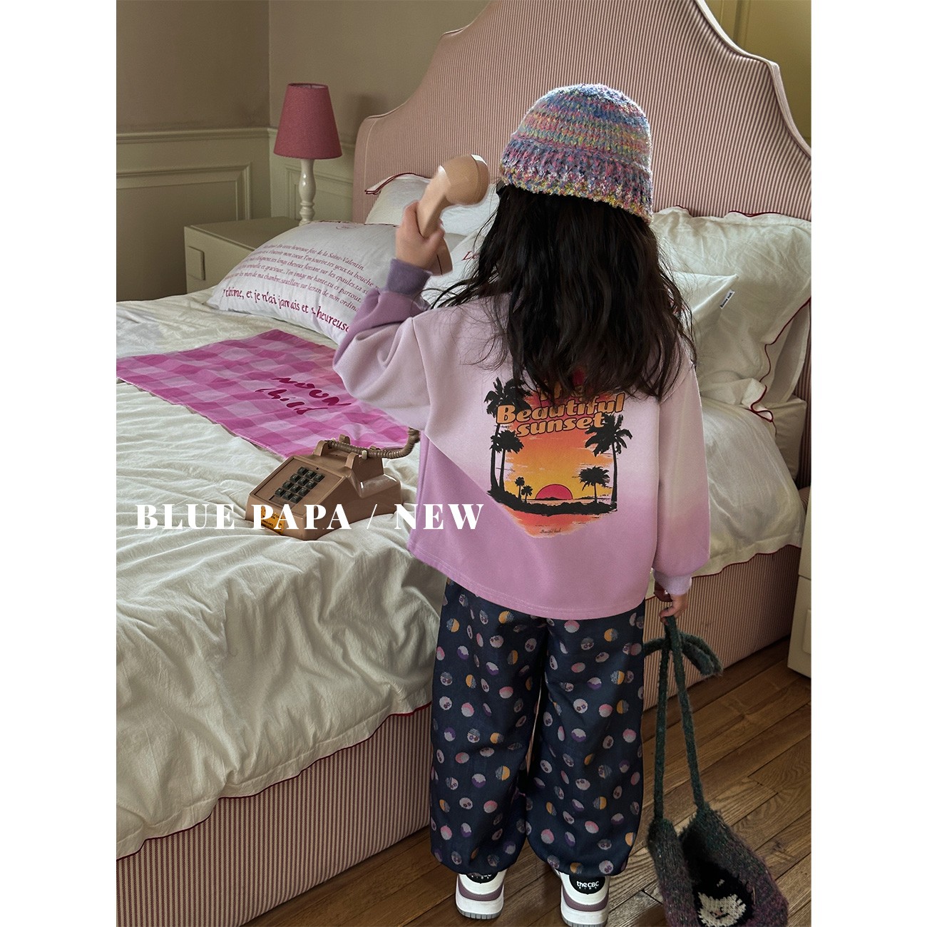 【珍珠波波】BLUEPAPA2024冬季新款波点束脚裤儿童加绒休闲哈伦裤