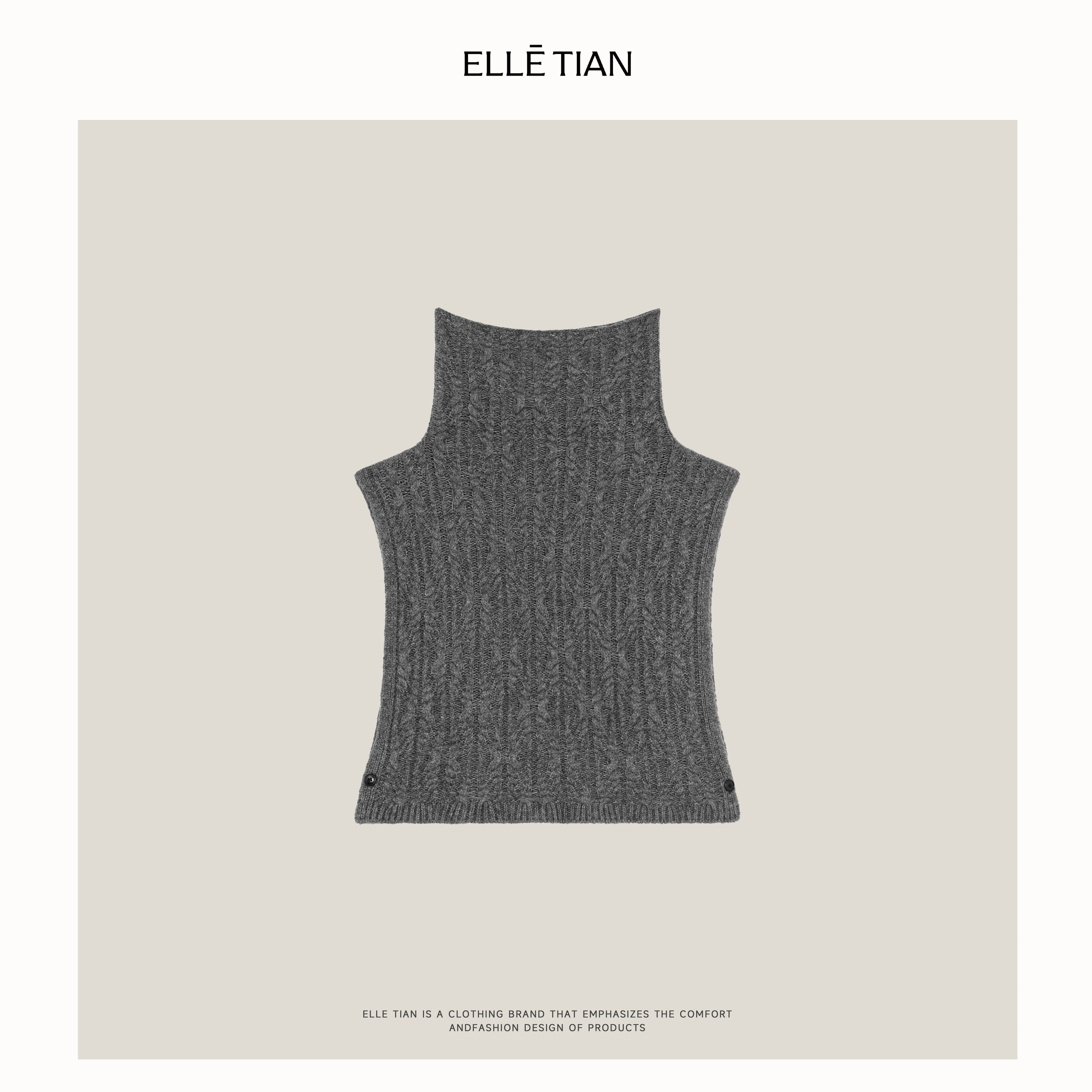 ELLETIAN "时尚单品"绵羊毛+山羊绒+莱赛尔高领毛织背心EADB003