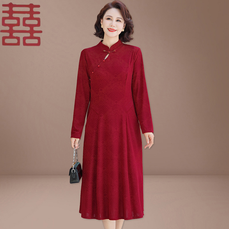 10月份喜婆婆婚宴装礼服2025新款中老年妈妈改良旗袍连衣裙新中式