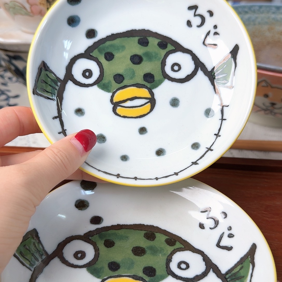 瓷片2只河豚13.5碟子，全新