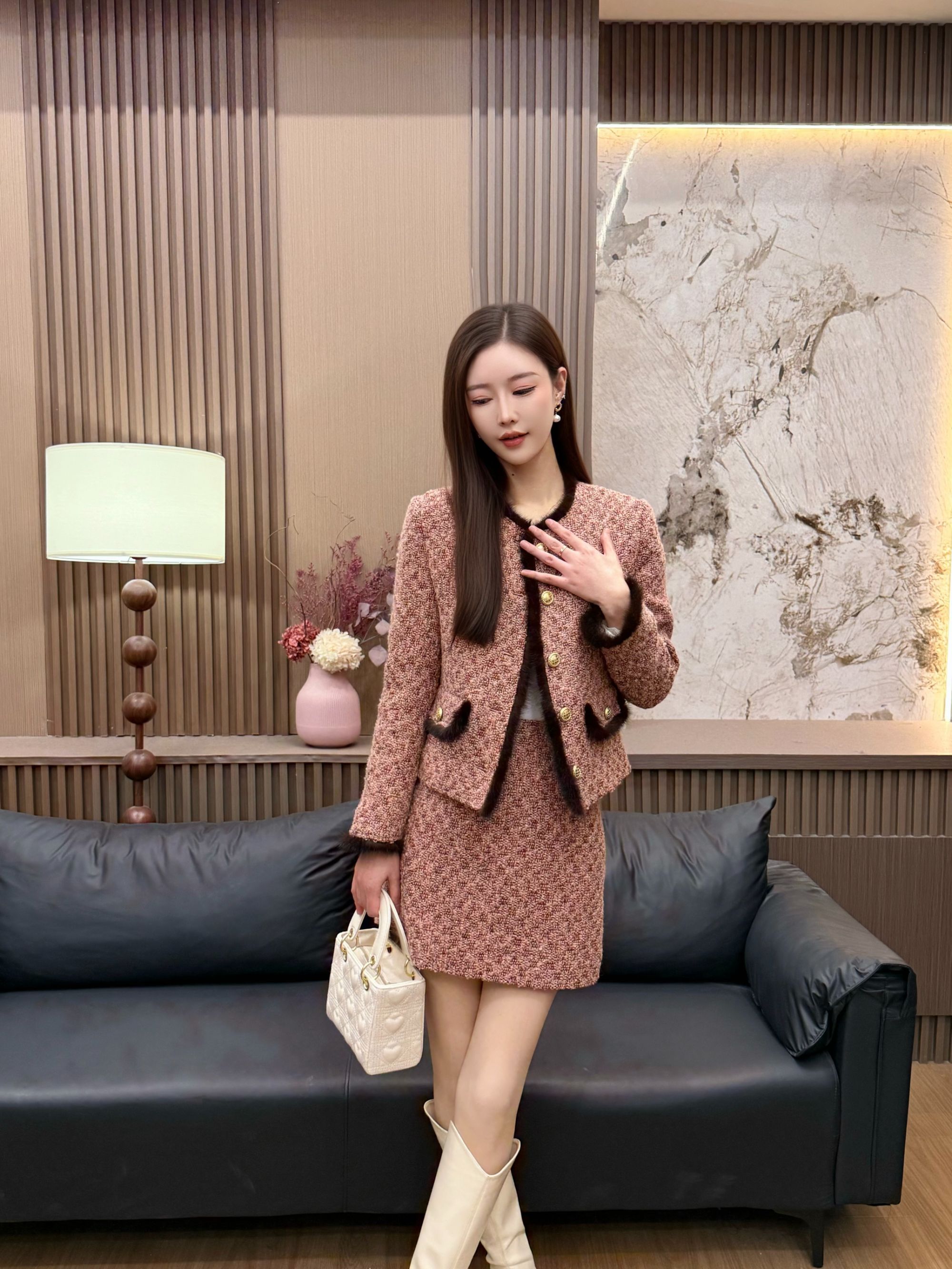 慧慧【柔柔心动】90白鸭绒软花呢香风羽绒套装2025设计师款时尚套装