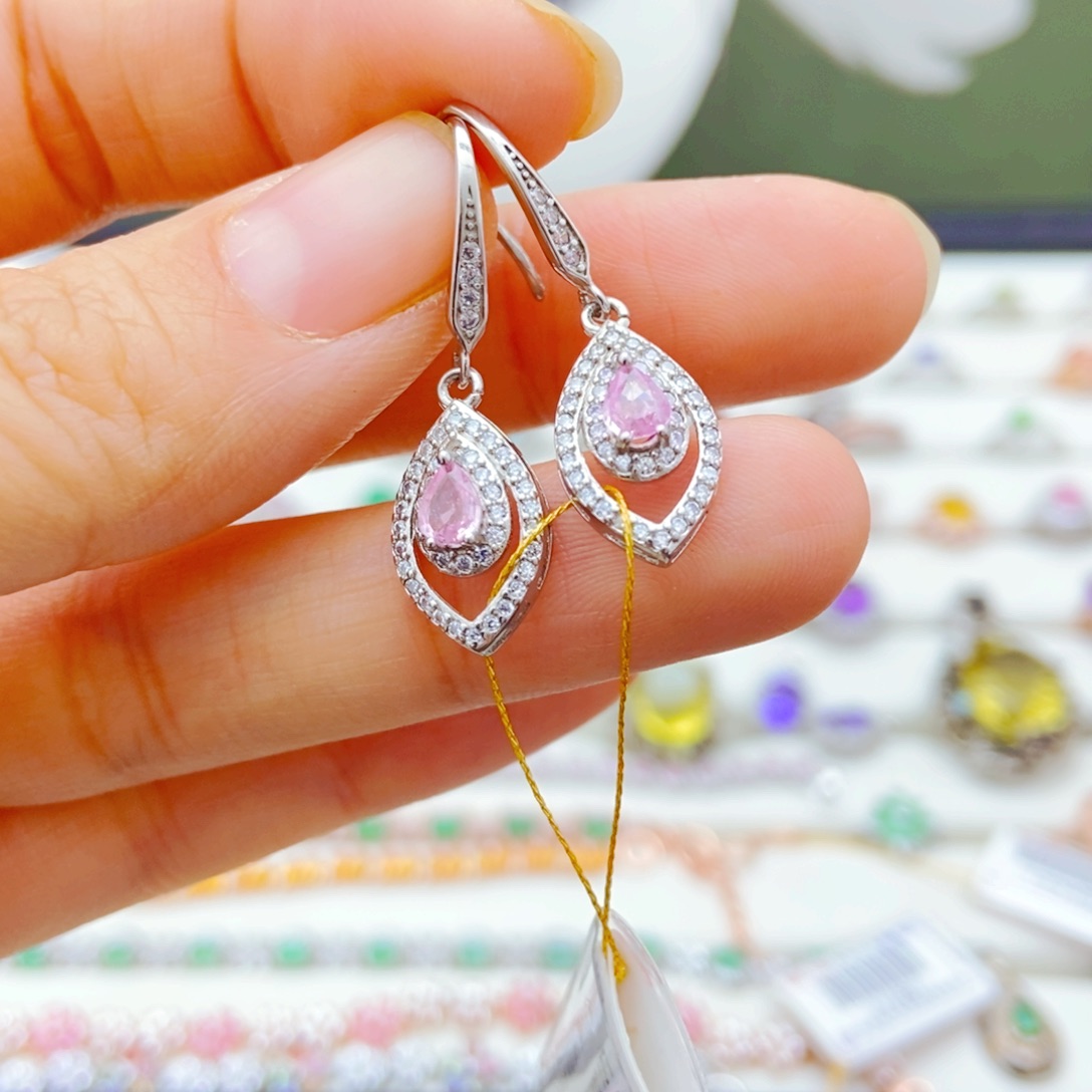 耳饰彩色蓝宝石银S925镶嵌