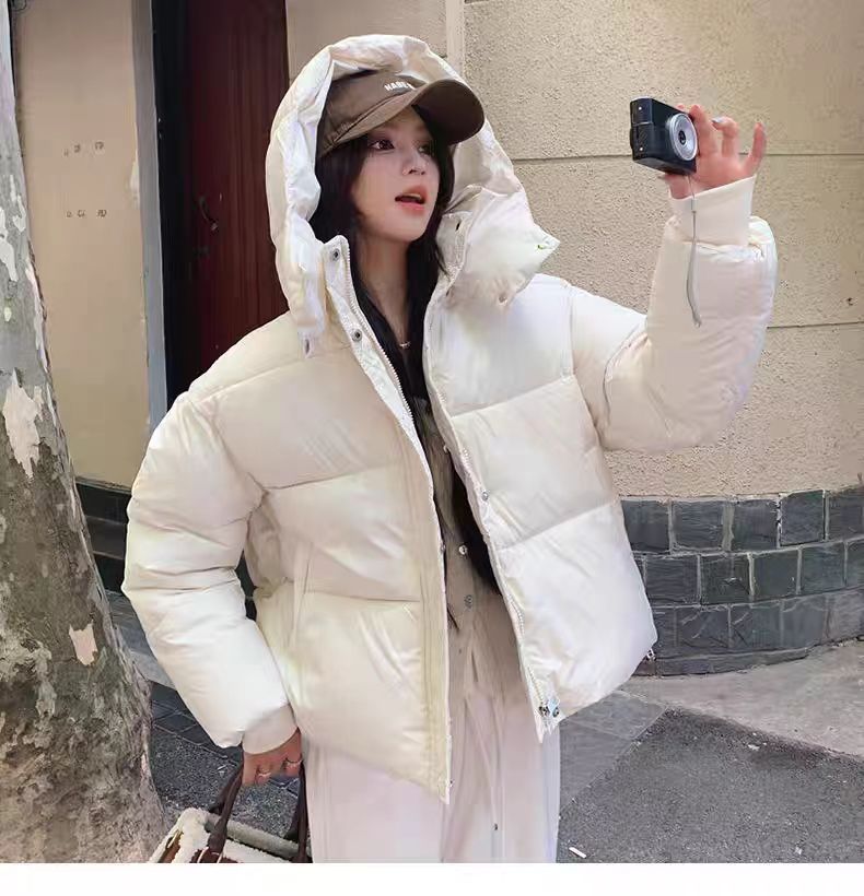 冬装新款美拉德连帽短款羽绒外套厚绒2214款