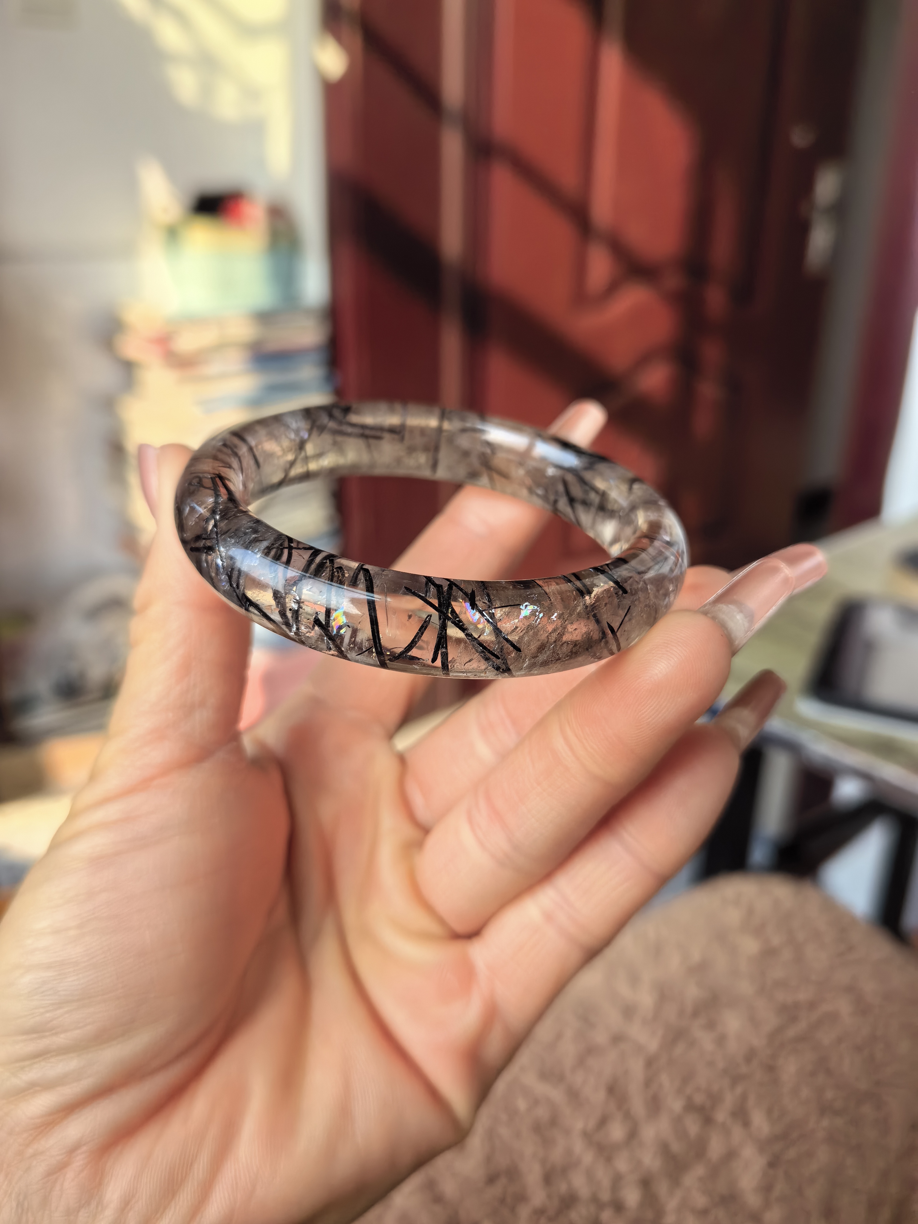 天然爆闪黑发晶一物一图尺寸60-13-10生日礼物