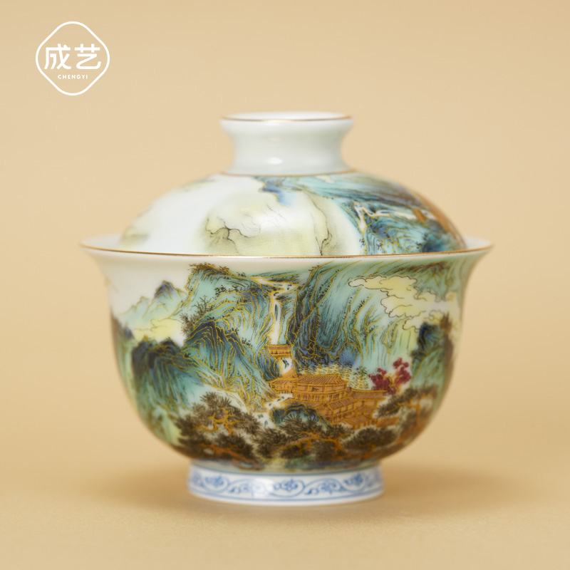 山居盖碗可悬停中式防烫复古茶碗手盖碗防烫茶具碗茶具旋转茶碗