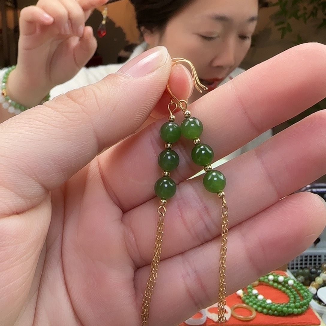 和田玉耳饰银S925镶嵌