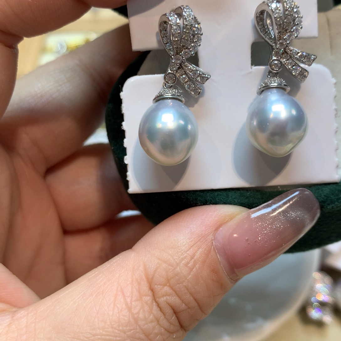 海水珍珠耳饰银S925镶嵌