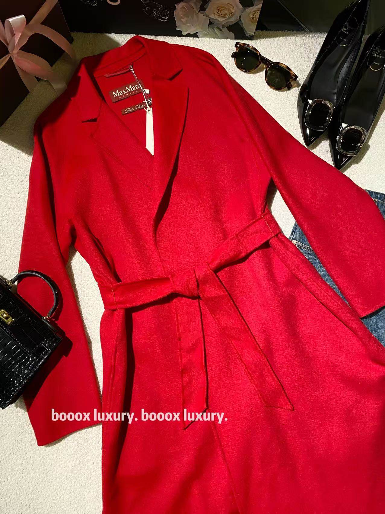 未使用 MaxMara mj002 羊毛 红色腰带大衣外套 40码