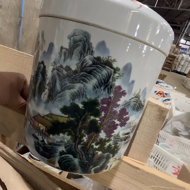 瓷片景德镇陶瓷10斤山水大米缸
