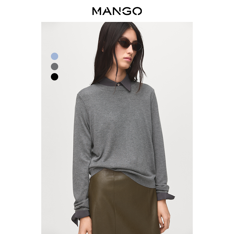 MANGO女装毛针织衫2025秋装新款百搭软糯内搭打底薄款圆领毛衣