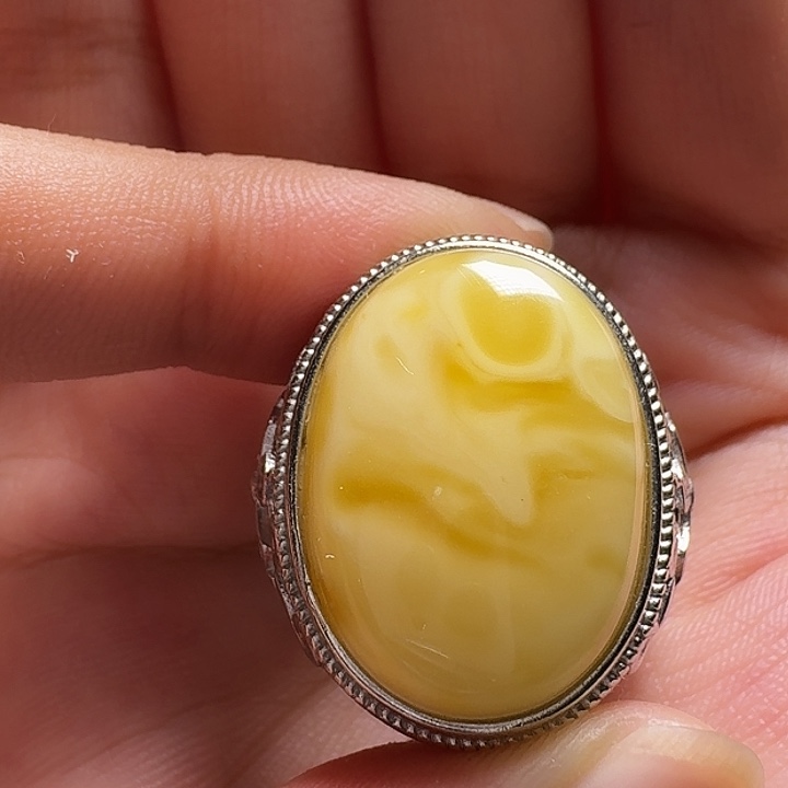 蜜蜡银S925镶嵌戒指戒指