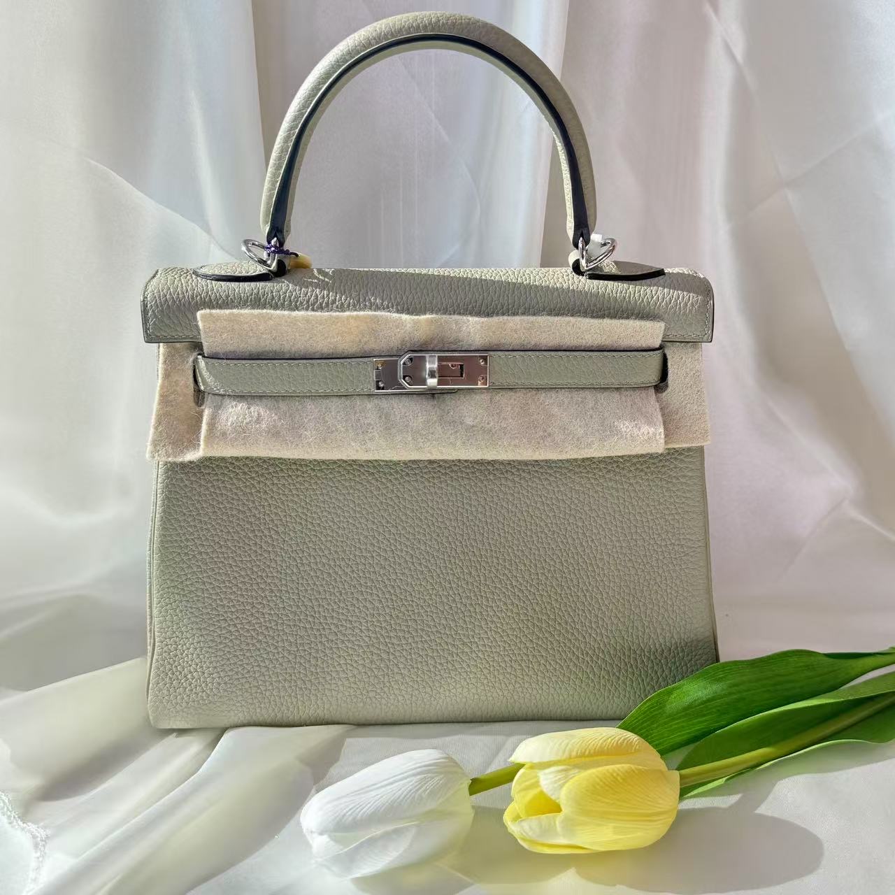 99新 Hermes/爱马仕 togo皮kelly25鼠尾草银扣Z刻250309CX2CX201