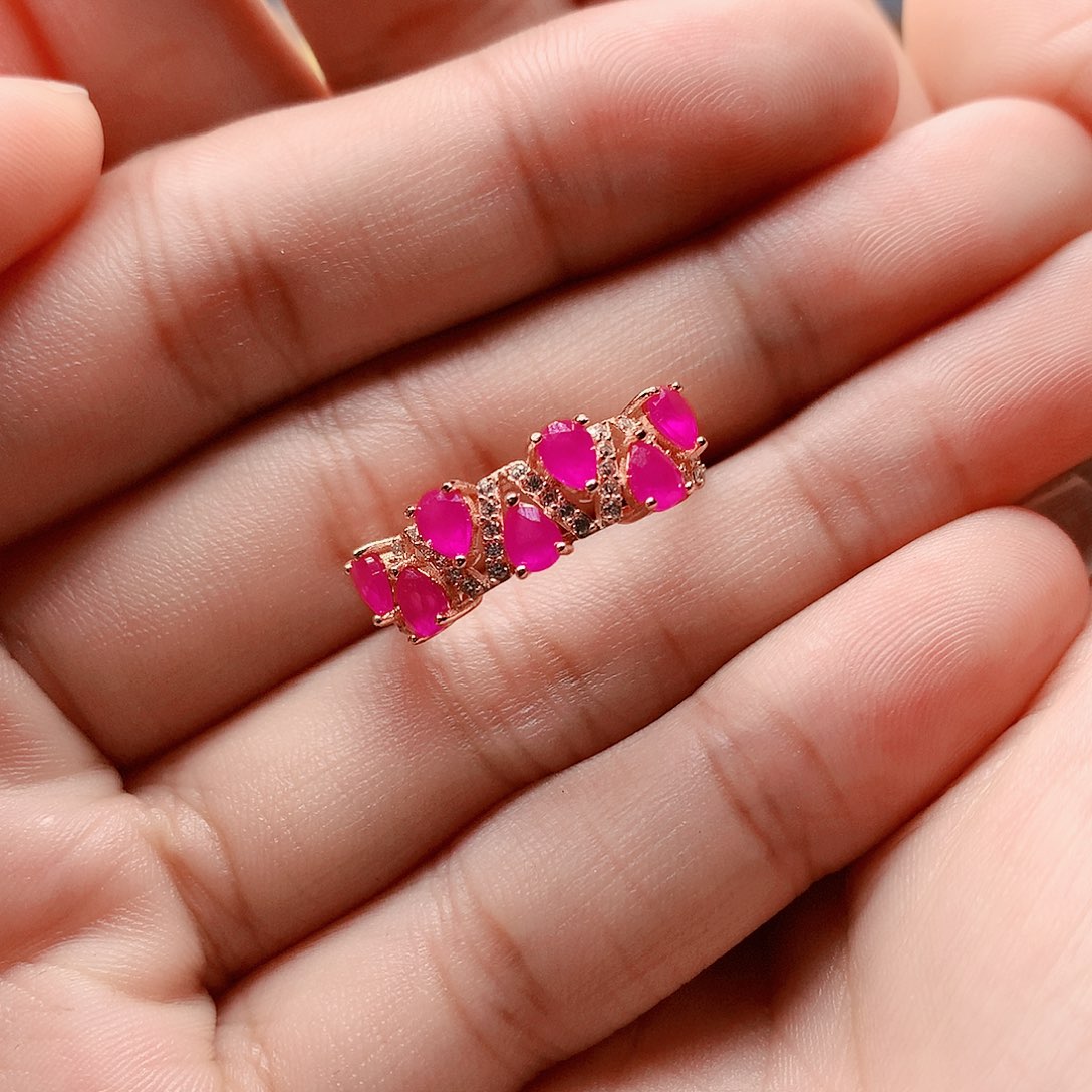 红宝石戒指银S925镶嵌