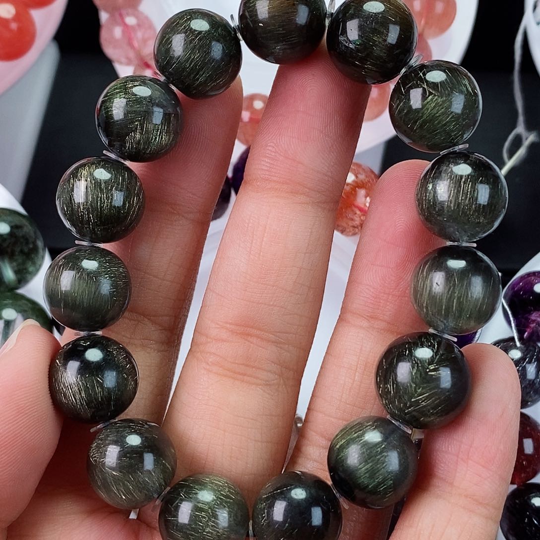 针钠钙石（海纹石）合金手链针钠钙石