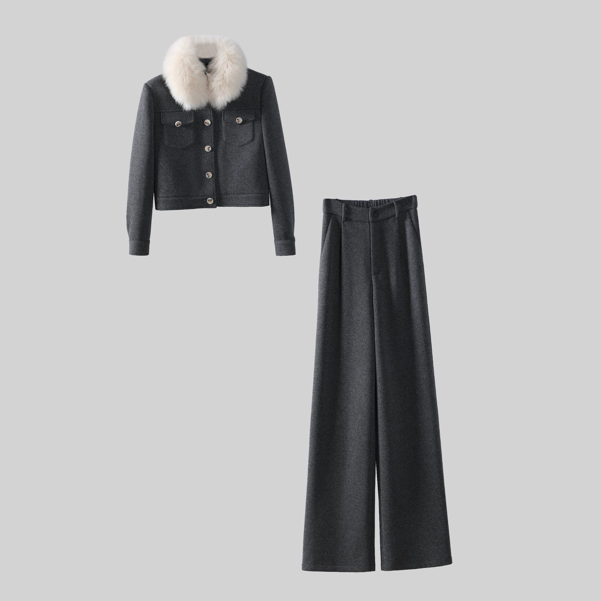 6677大毛领气质大方得体巨好看的小香秋冬一整套加厚套装