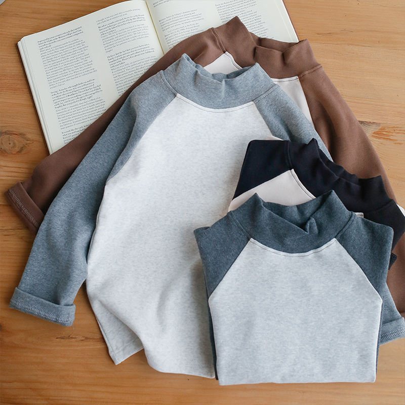 儿童半高领打底衫男童纯棉插肩长袖T恤女童内搭秋衣宝宝休闲上衣