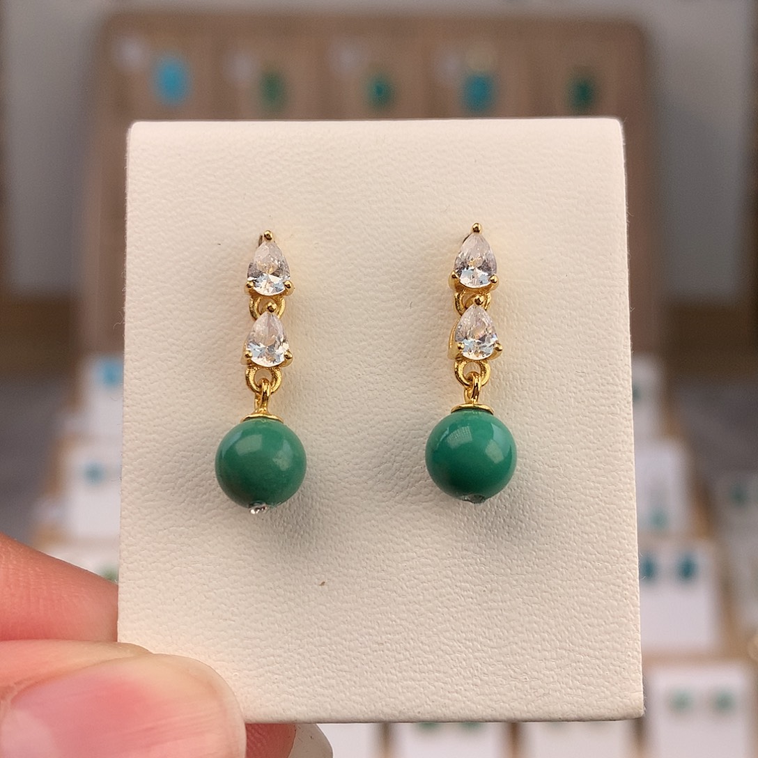 绿松石银S925镶嵌耳饰