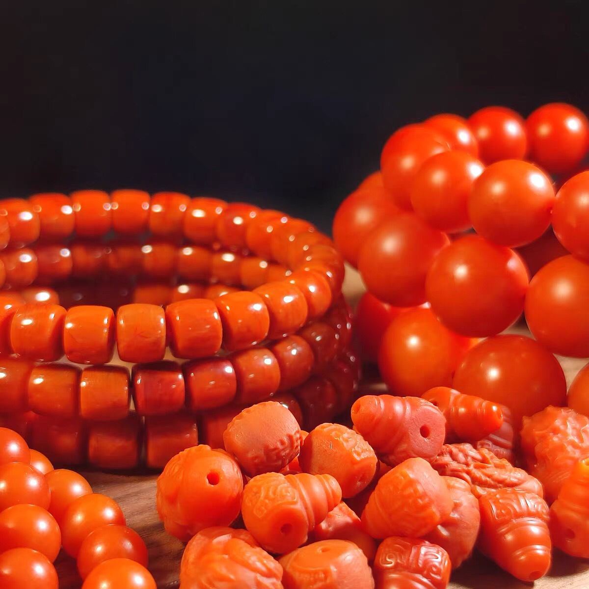 南红散珠手串樱桃红南红满色满肉配饰直播间选购