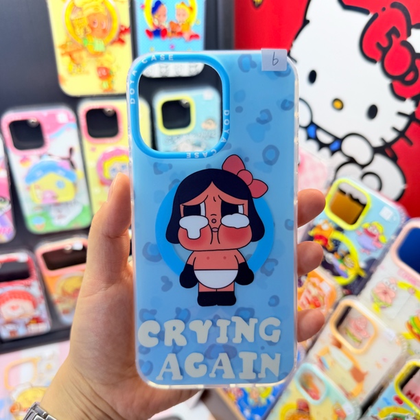 单壳链接-适用于iPhone17promax肤感蓝色哭娃手机壳imd设计防摔