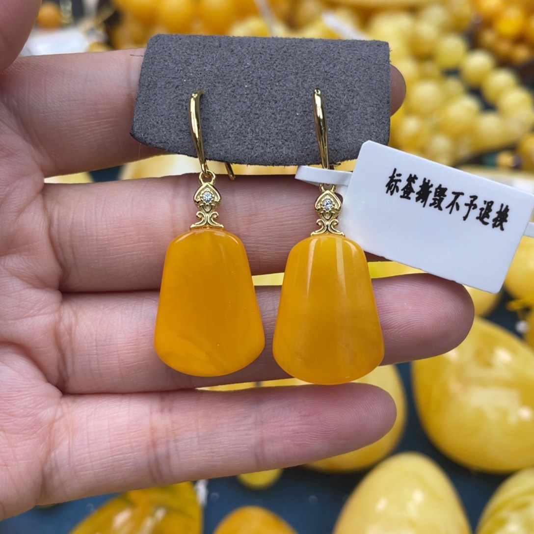 琥珀裸石银S925镶嵌琥珀蜜蜡w