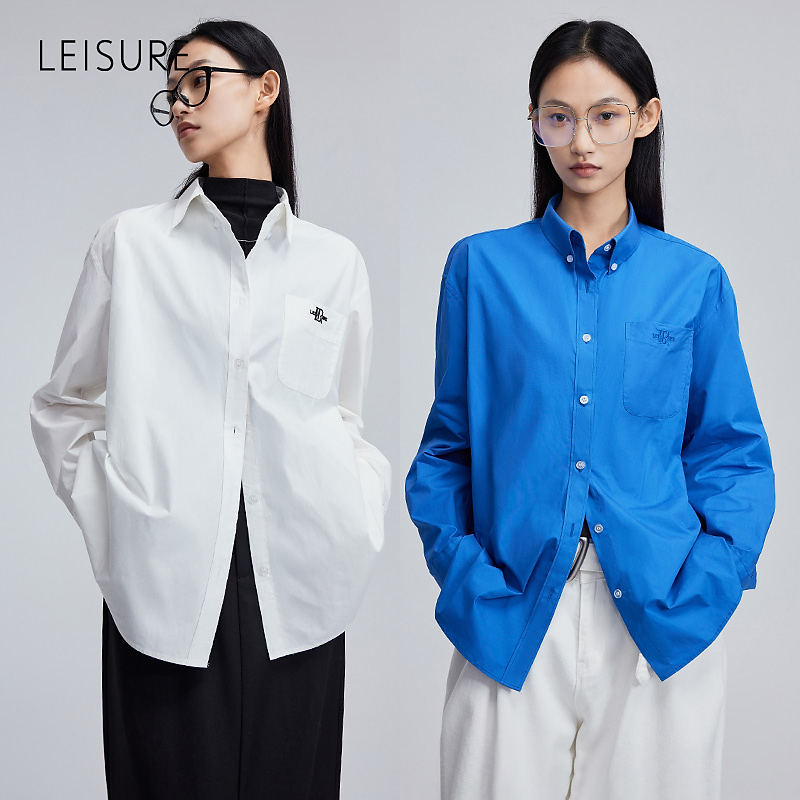 籽言专属极简24春新款时髦百搭衬衣廓形翻领休闲绣花衬衫0964