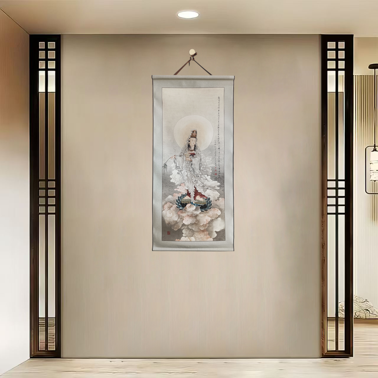 {40-33观音菩萨}}净尺寸40x85cm现代简约挂轴装饰画