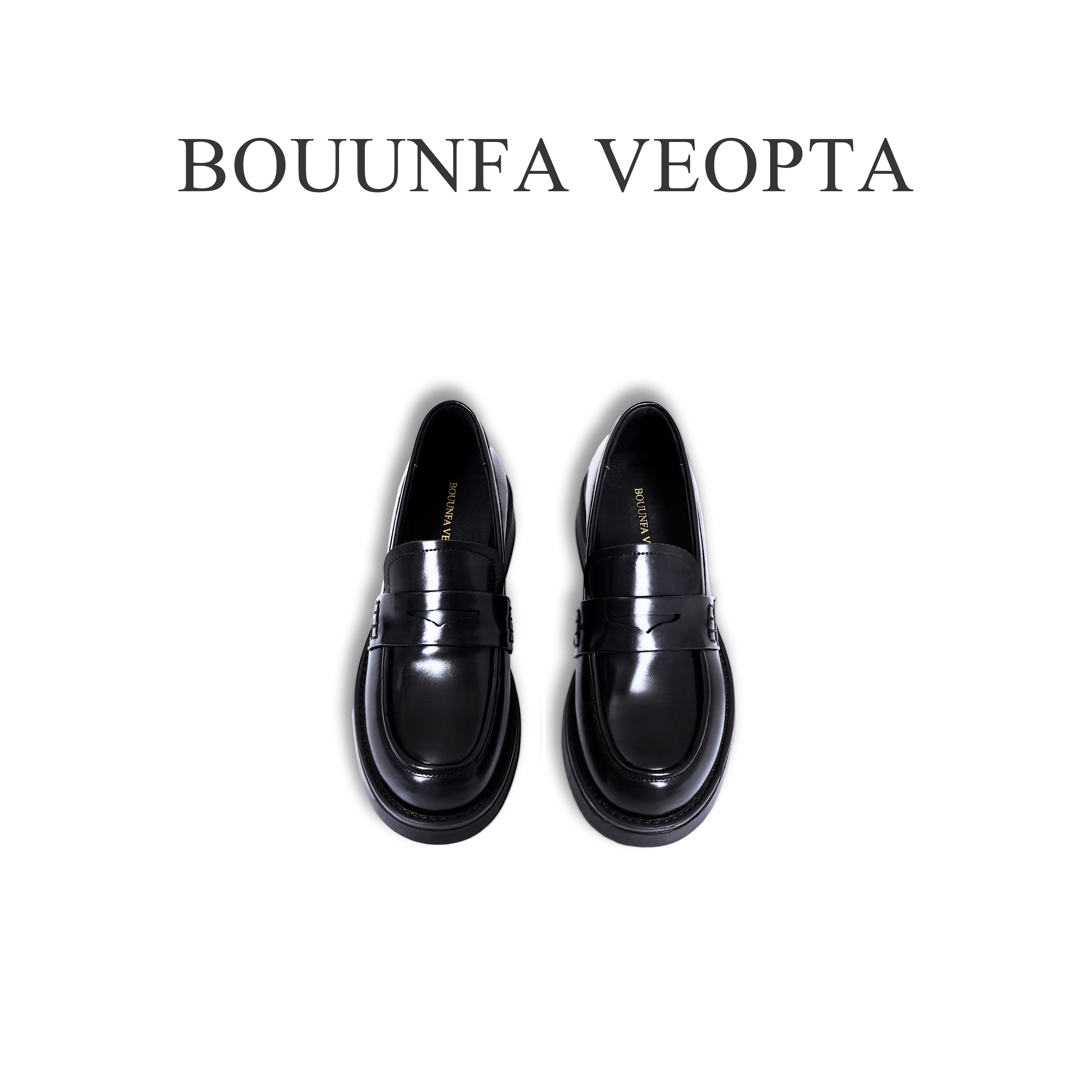 BOUUNFA VEOPTA【芯片】春秋爆款圆头乐福鞋厚底百搭真皮女鞋D801
