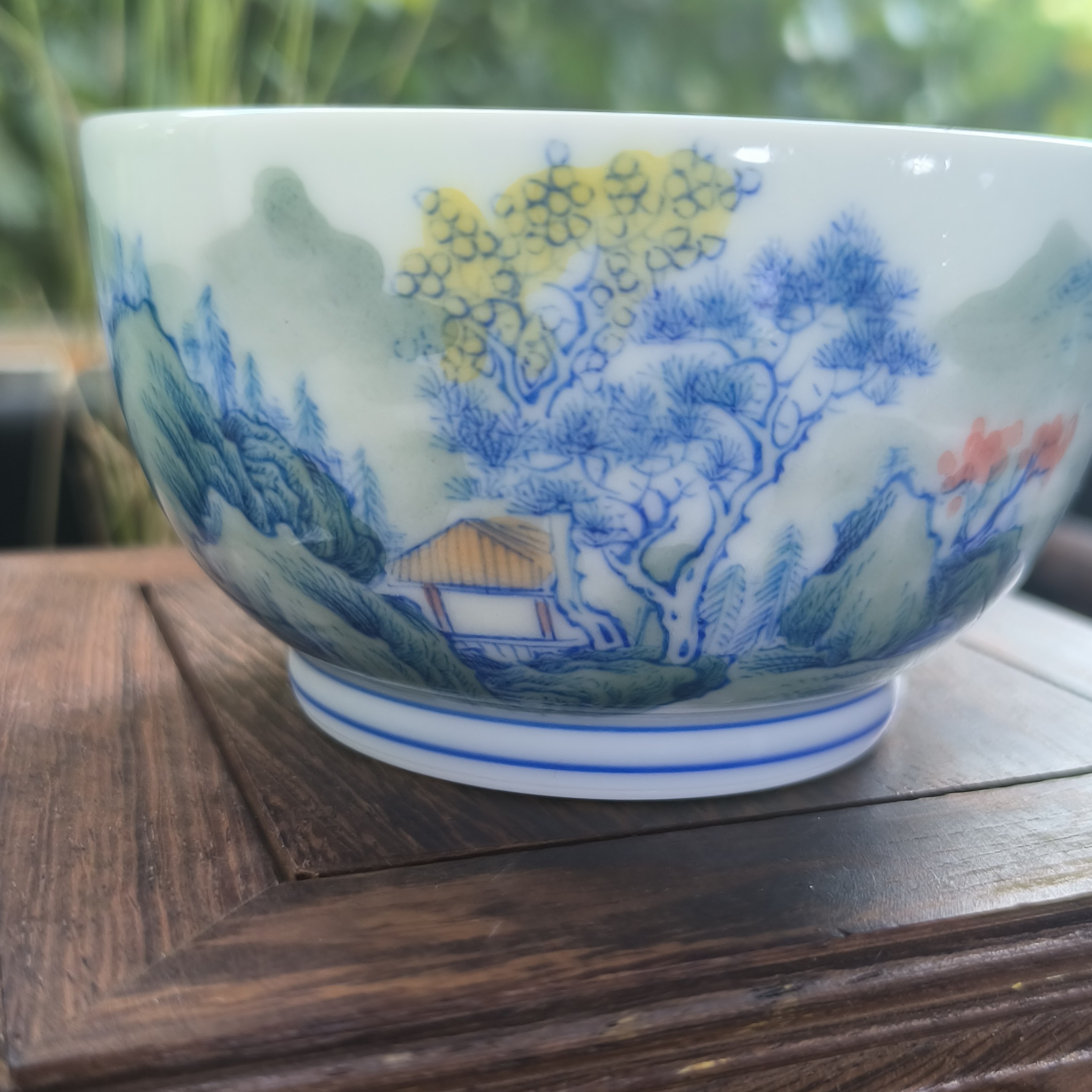 景德镇手工手绘青绿山水茶碗—一物一拍