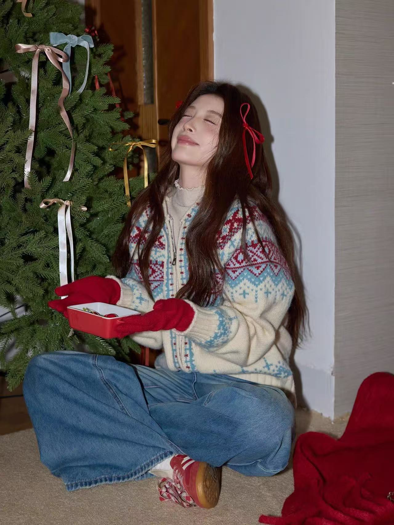 【871-920】韩系费尔岛连帽宽松型毛针织衫复古百搭宽松外套