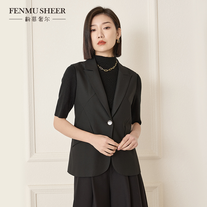 【籽言专属】粉慕奢尔『时尚标配』背心无袖显瘦马甲黑色外套-M1793