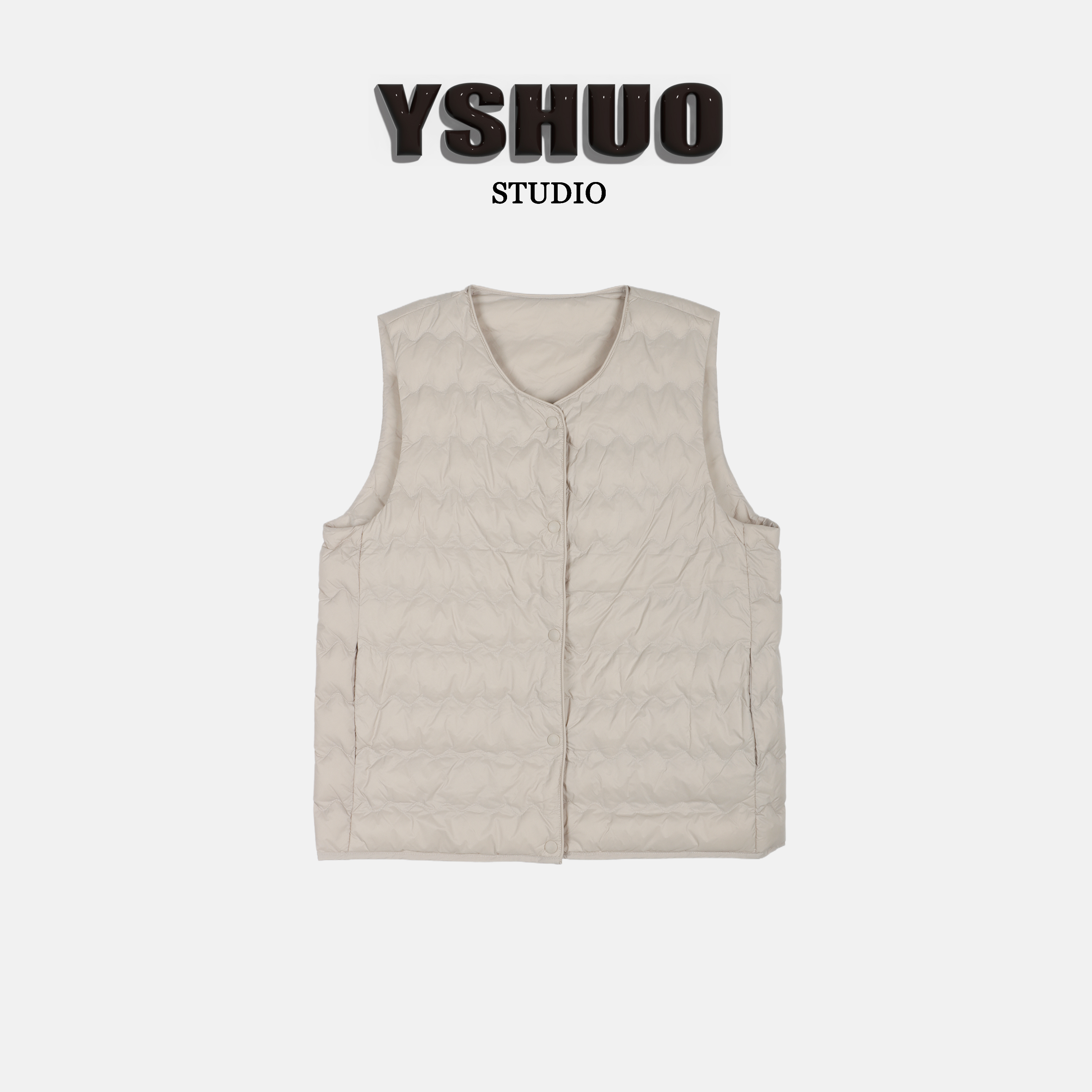 YSHUO【沙丘香草】内搭首选轻薄白鸭绒V领系扣马甲羽绒背心 66059