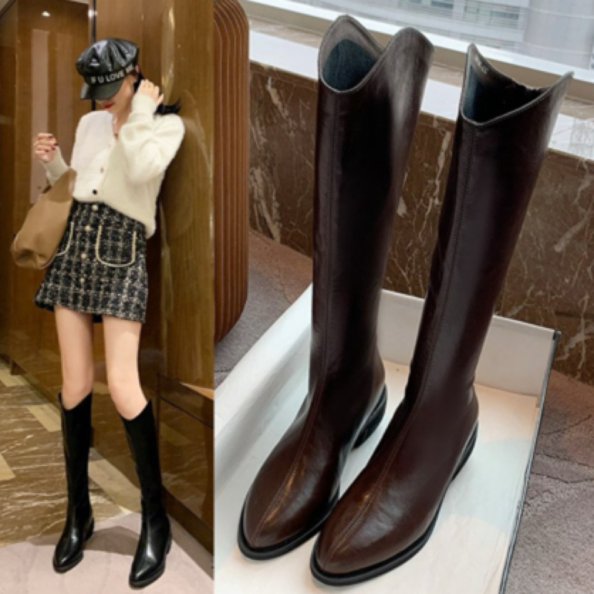 瘦瘦靴不过膝长筒靴女2025秋冬新款时尚百搭尖头骑士靴粗跟