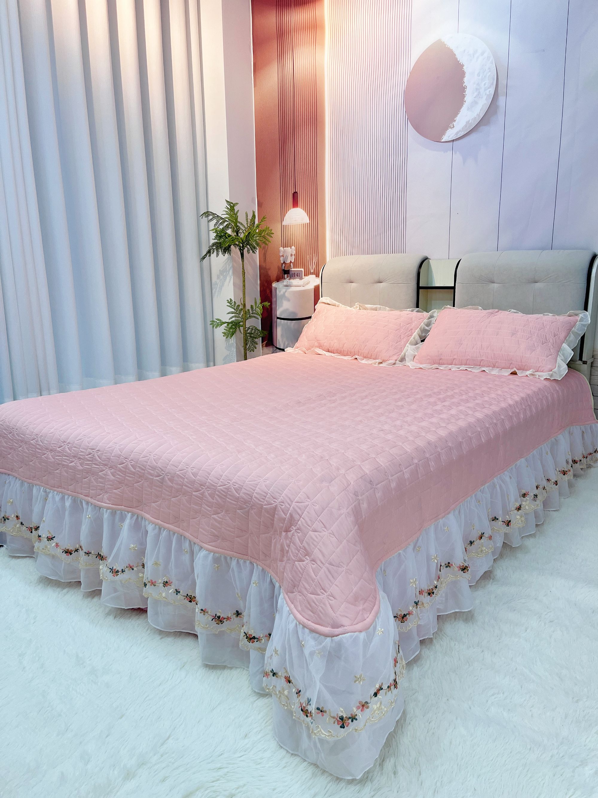 法式浪漫系列夏季凉感丝【床盖】裸睡清凉蕾丝床盖可机洗床上用品