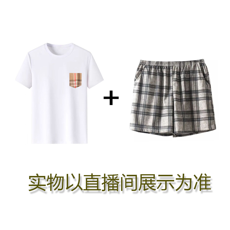 2025春夏新男女同款格子短袖T恤阔腿短裤套装
