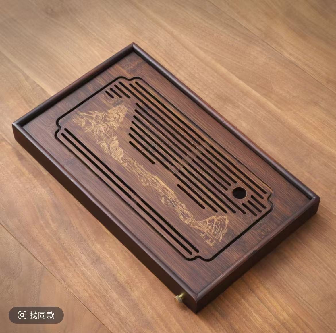 千里江山（32*20*4）干泡蓄水直排三用茶盘 旅行茶盒