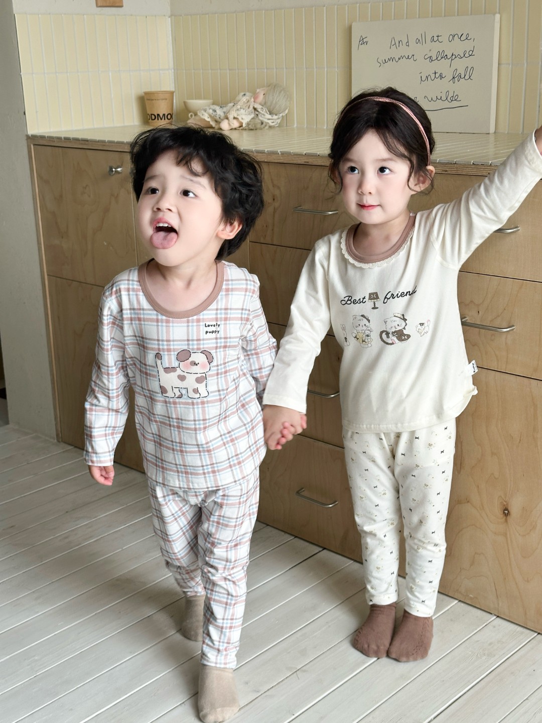 纯棉A类无骨莱卡10A抗菌儿童长袖男女宝宝家居服套装