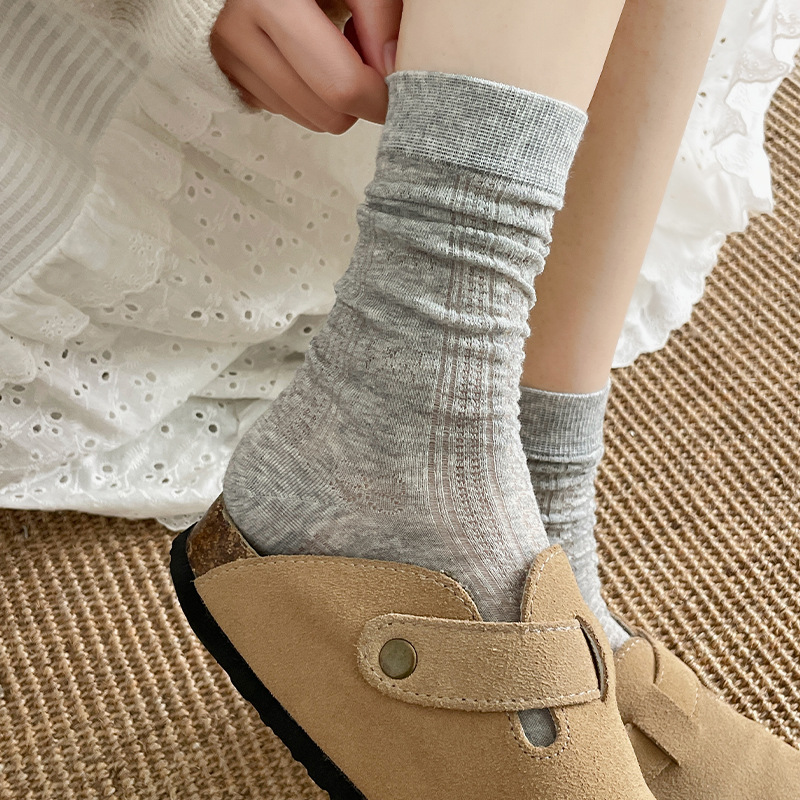 薄款透气纯色堆堆袜女中筒日系简约春夏百搭轻便搭配休闲鞋